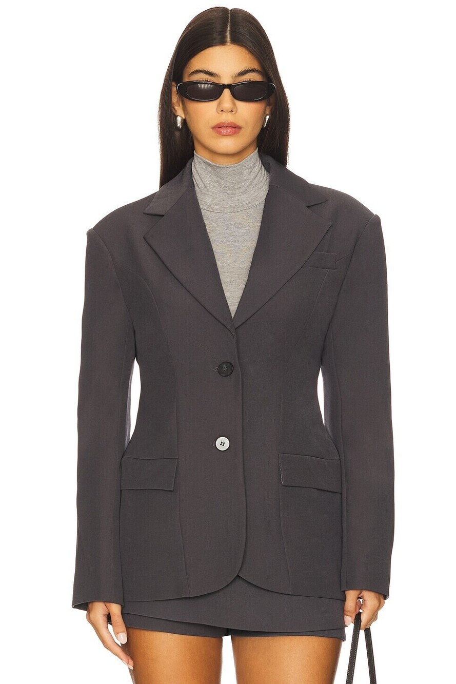 Line & Dot Ida Hourglass Blazer in Charcoal Grey fitted suit jacket
